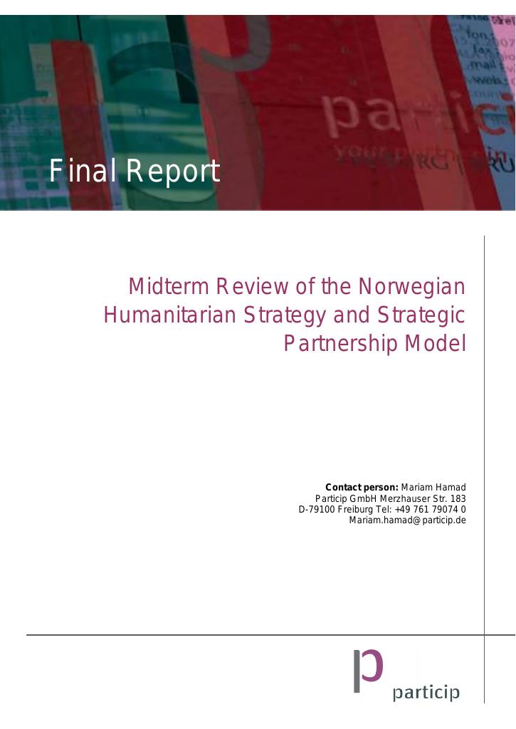 Forsiden av dokumentet Midterm Review of the Norwegian Humanitarian Strategy and Strategic Partnership Model