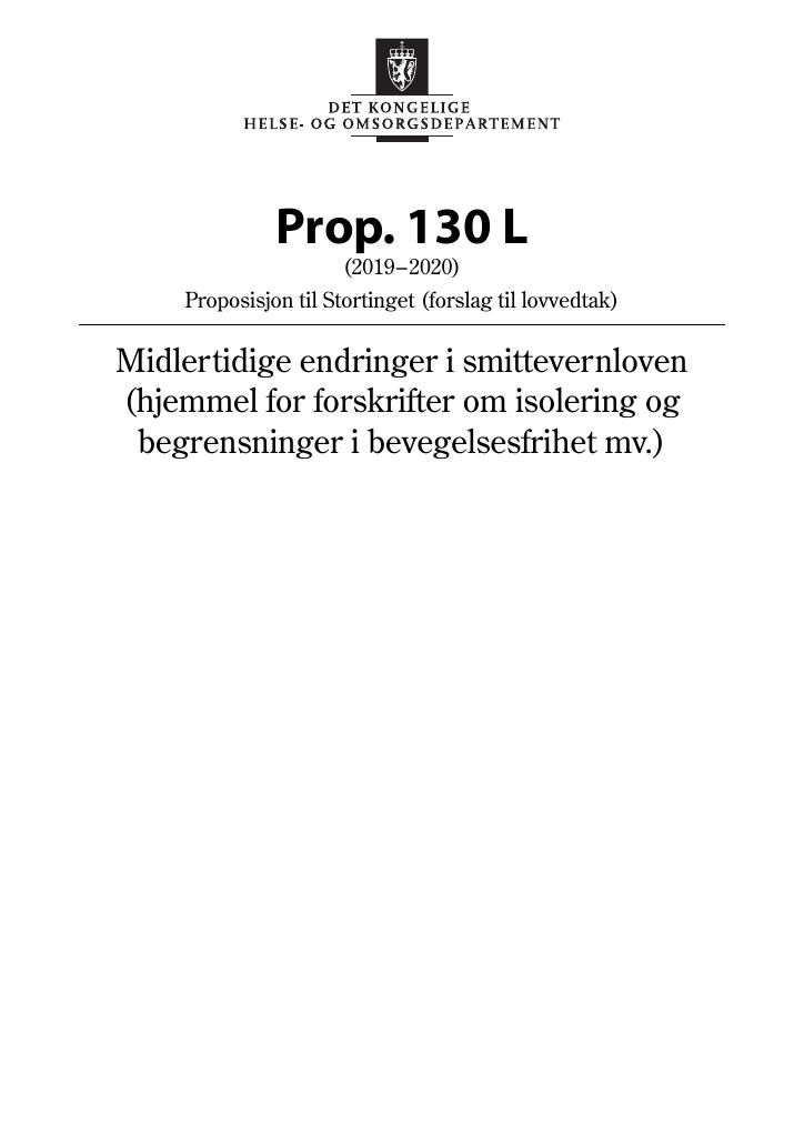 Forsiden av dokumentet Prop. 130 L (2019–2020)