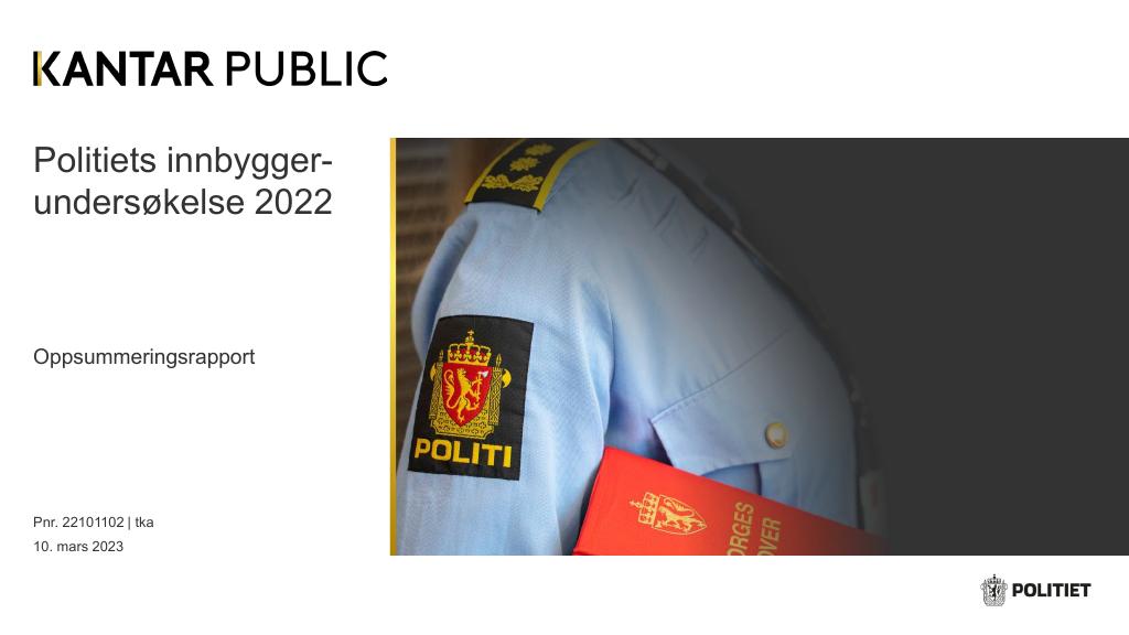 Forsiden av dokumentet Politiets innbyggerundersøkelse 2022
Oppsummeringsrapport