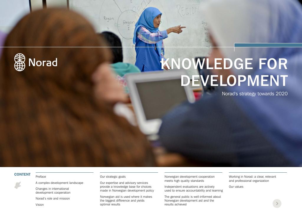 Forsiden av dokumentet Knowledge for Development. Norad's strategy towards 2020