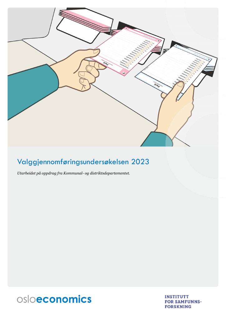 Forsiden av dokumentet Valggjennomføringsundersøkelsen 2023 og evaluering av Valgdirektoratets tjenester ved kommunestyre- og fylkestingsvalget i 2023