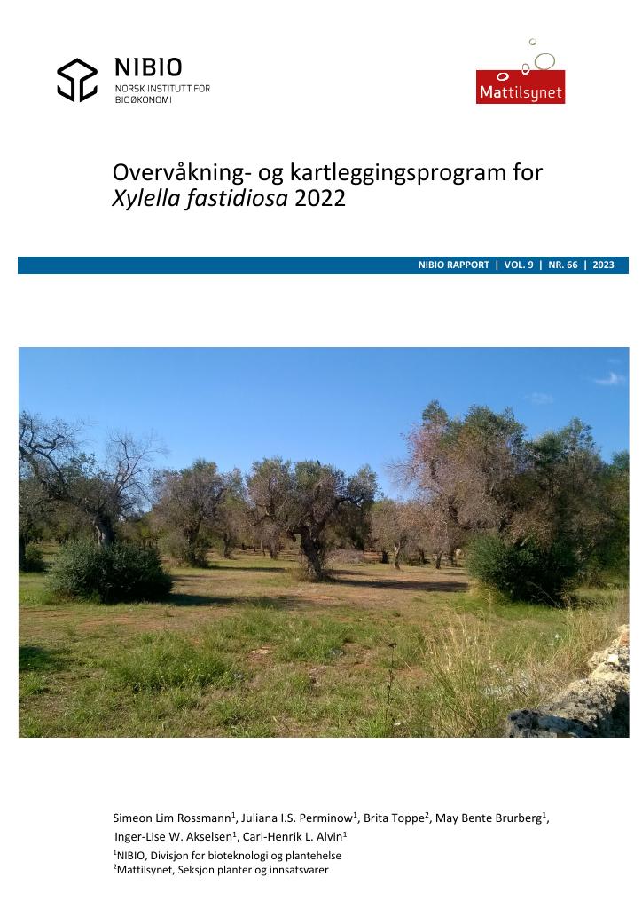 Forsiden av dokumentet Overvåkning- og kartleggingsprogram for Xylella fastidiosa 2022