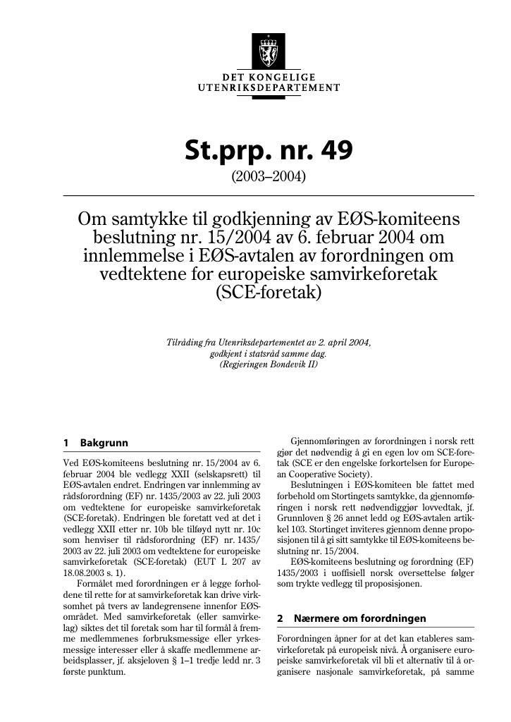 Forsiden av dokumentet St.prp. nr. 49 (2003-2004)