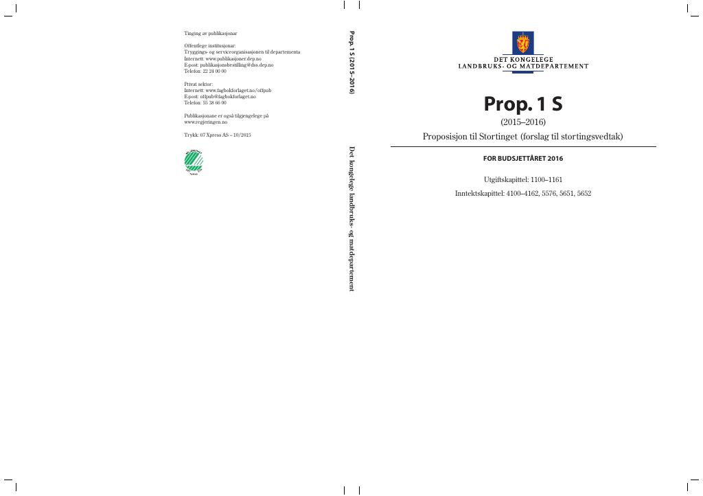 Forsiden av dokumentet Prop. 1 S (2015–2016)