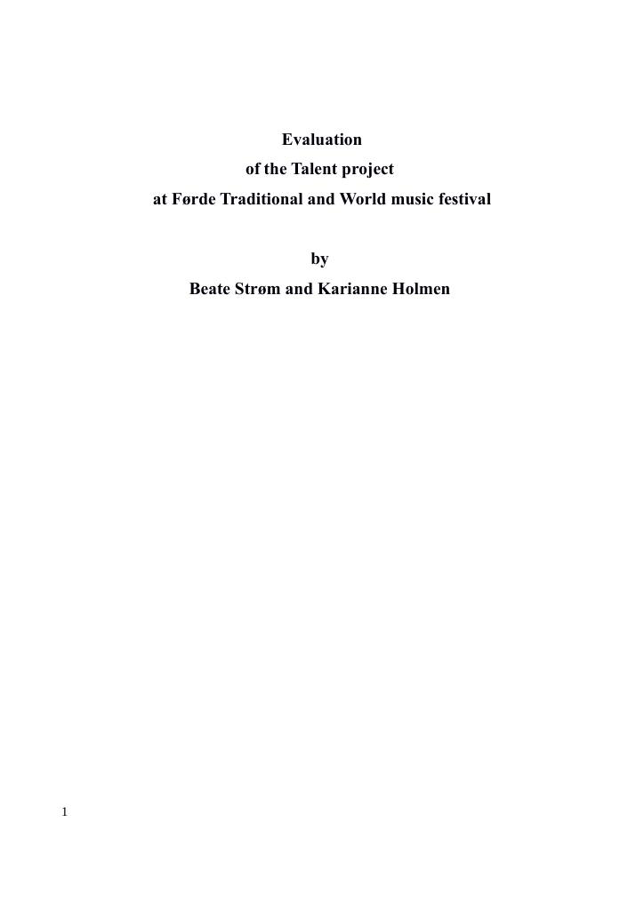 Forsiden av dokumentet Evaluation of the Talent project at Førde Traditional and World music festival