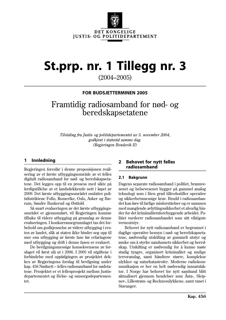 Forsiden av dokumentet St.prp nr. 1 Tillegg nr. 3 (2004-2005)