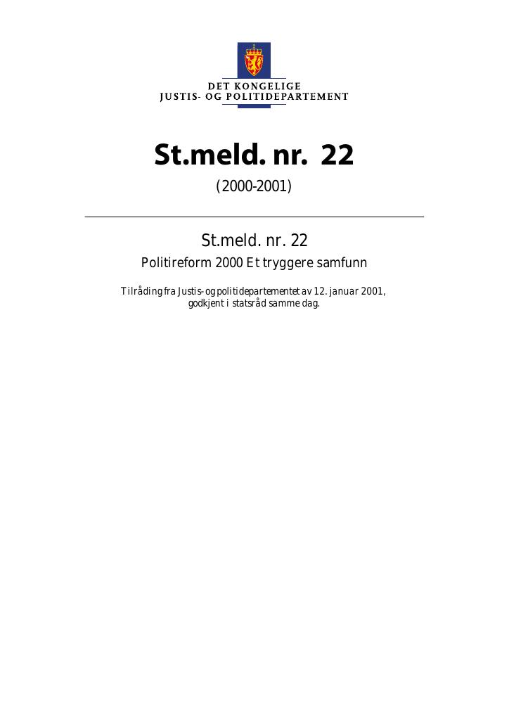 Forsiden av dokumentet St.meld. nr. 22 (2000-2001)