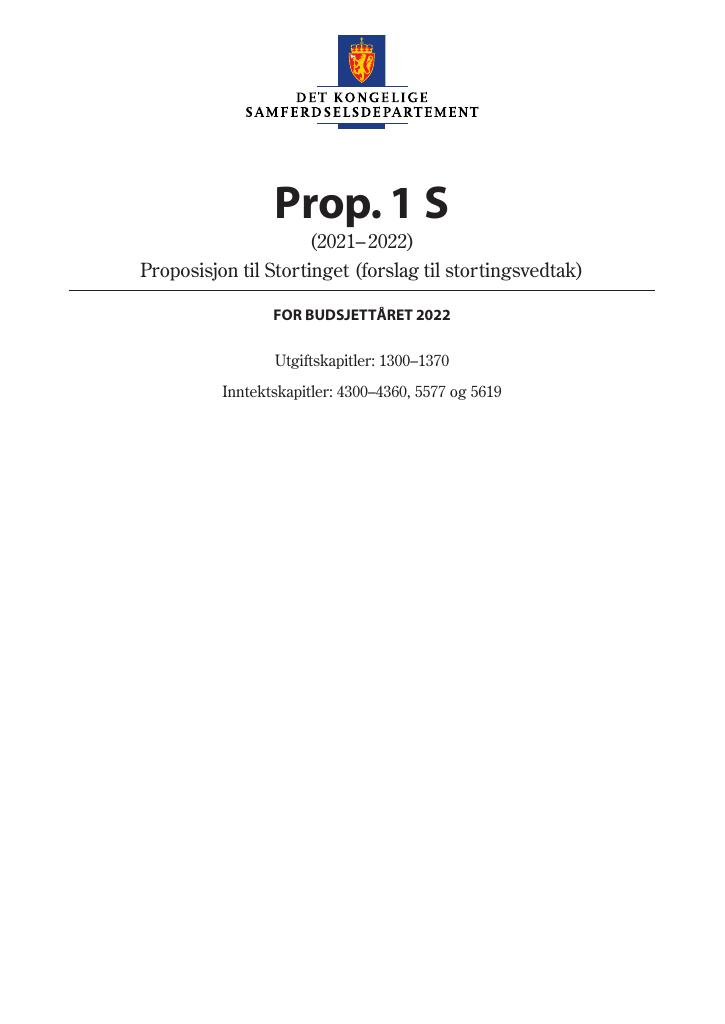Forsiden av dokumentet Prop. 1 S (2021–2022)