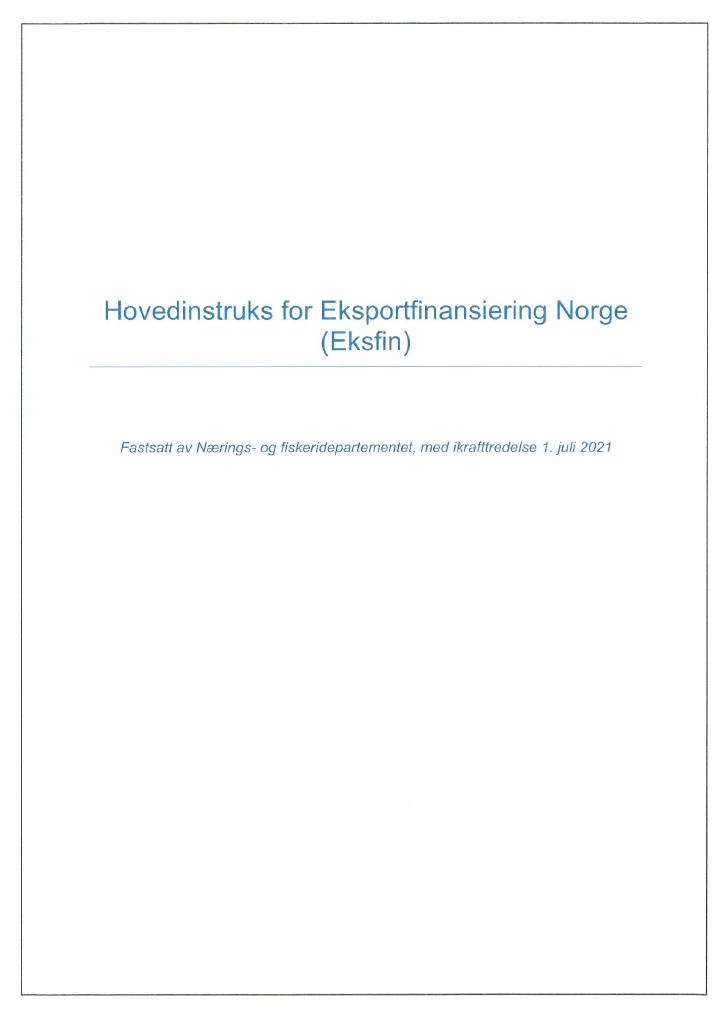 Forsiden av dokumentet Hovedinstruks Eksportfinansiering Norge 2021