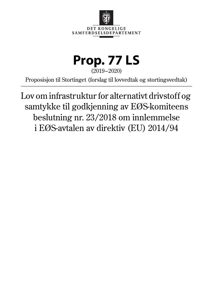 Forsiden av dokumentet Prop. 77 LS (2019–2020)