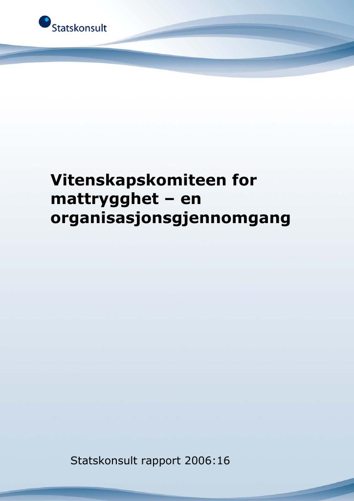 Forsiden av dokumentet Vitenskapskomiteen for mattrygghet – en organisasjonsgjennomgang