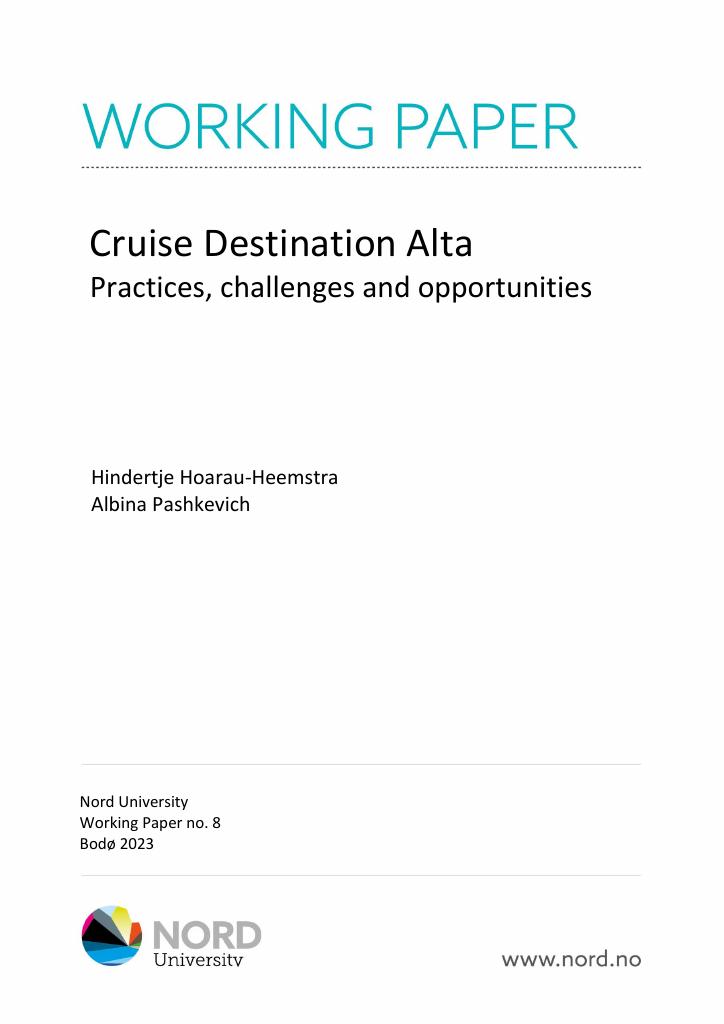 Forsiden av dokumentet Cruise Destination Alta : Practices, challenges and opportunities