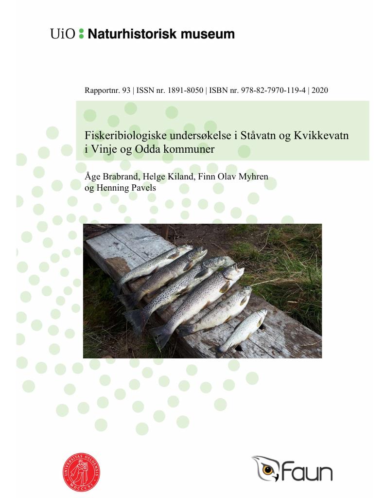 Forsiden av dokumentet Fiskeribiologiske undersøkelse i Ståvatn og Kvikkevatn
