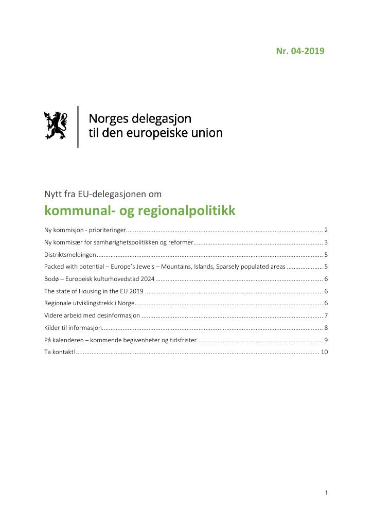 Forsiden av dokumentet Nytt fra EU-delegasjonen om kommunal- og regionalpolitikk