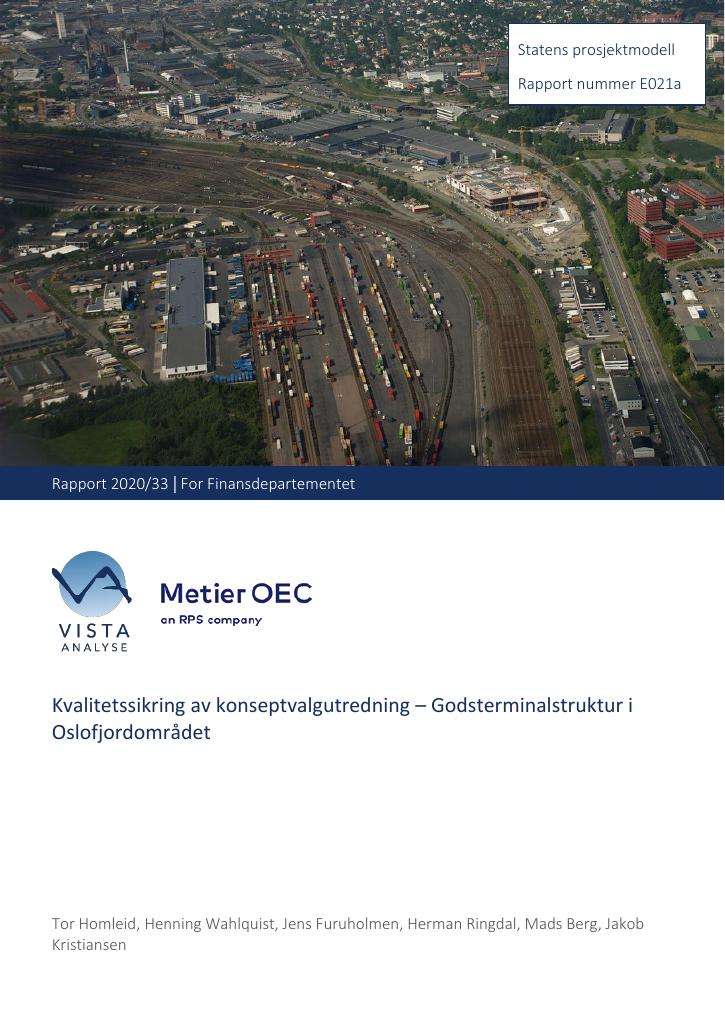 Forsiden av dokumentet Ekstern kvalitetssikring av rapport om godsterminalstruktuktur i Oslofjordområdet