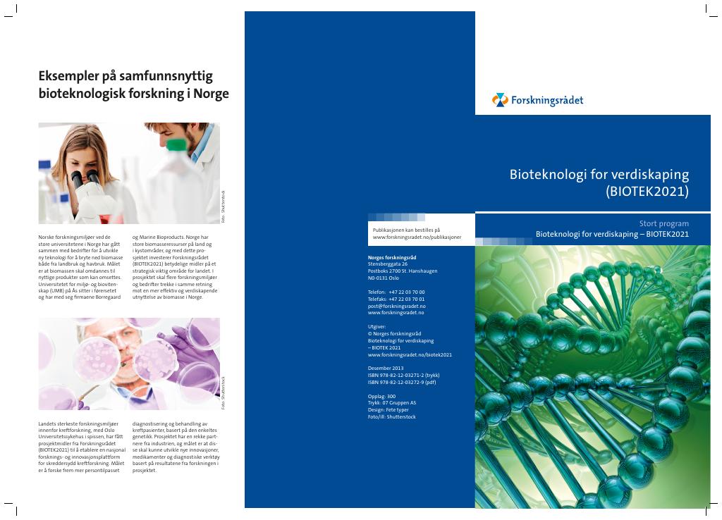 Forsiden av dokumentet Bioteknologi for verdiskaping - BIOTEK 2021 (2012-2021)