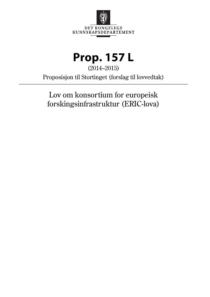 Forsiden av dokumentet Prop. 157 L (2014–2015)