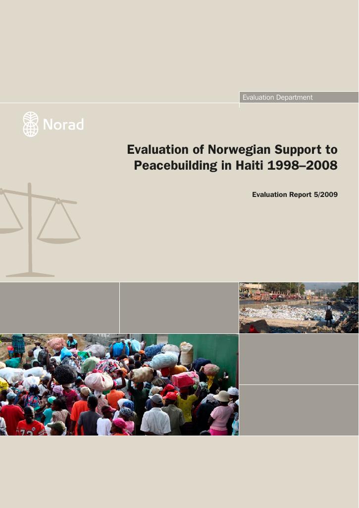 Forsiden av dokumentet Evaluation of Norwegian Support to Peacebuilding in Haiti 1998–2008