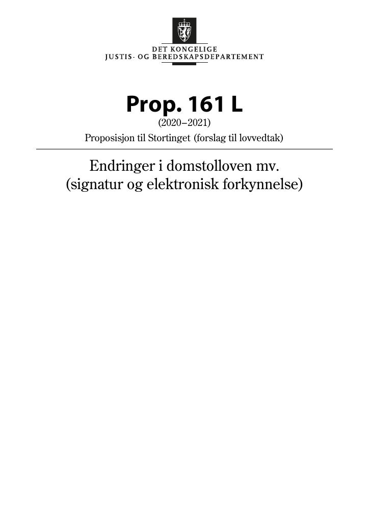 Forsiden av dokumentet Prop. 161 L (2020–2021)