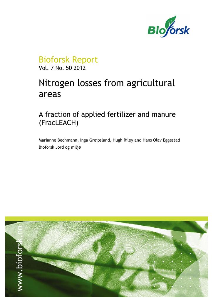 Forsiden av dokumentet Nitrogen losses from agricultural areas