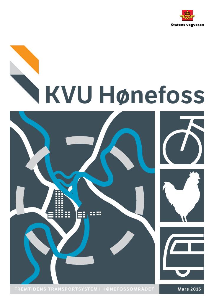 Forsiden av dokumentet Konseptvalgutredning: KVU Hønefoss. Fremtidens transportsystem i Hønefossområdet