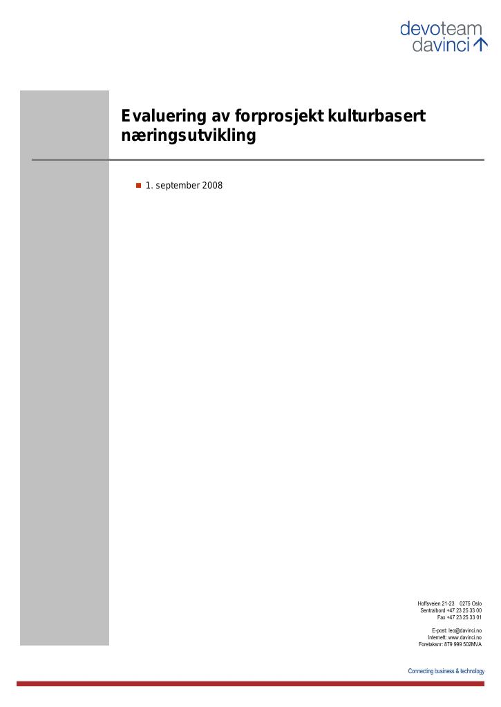 Forsiden av dokumentet Evaluering av forprosjekt kulturbasert næringsutvikling