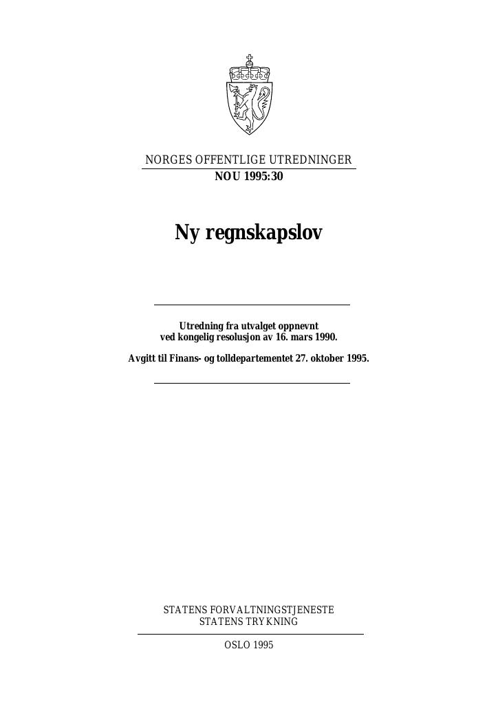 Forsiden av dokumentet NOU 1995: 30 - Ny regnskapslov