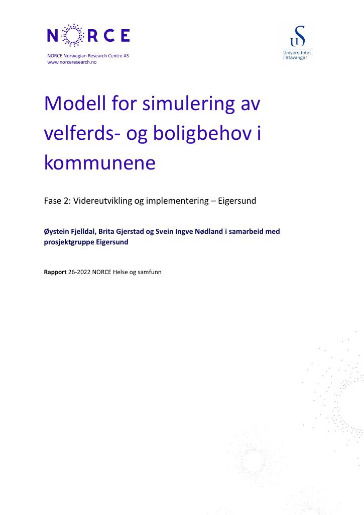 Forsiden av dokumentet Modell for simulering av velferds- og boligbehov i kommunene