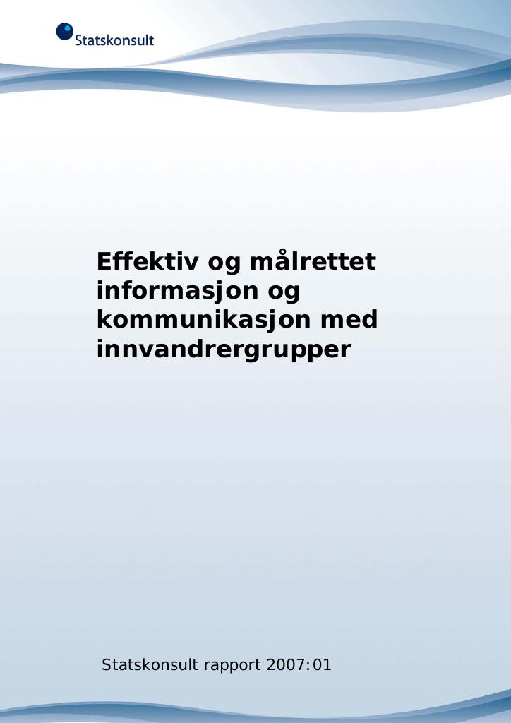 Forsiden av dokumentet Effektiv og målrettet informasjon og kommunikasjon med innvandrergrupper