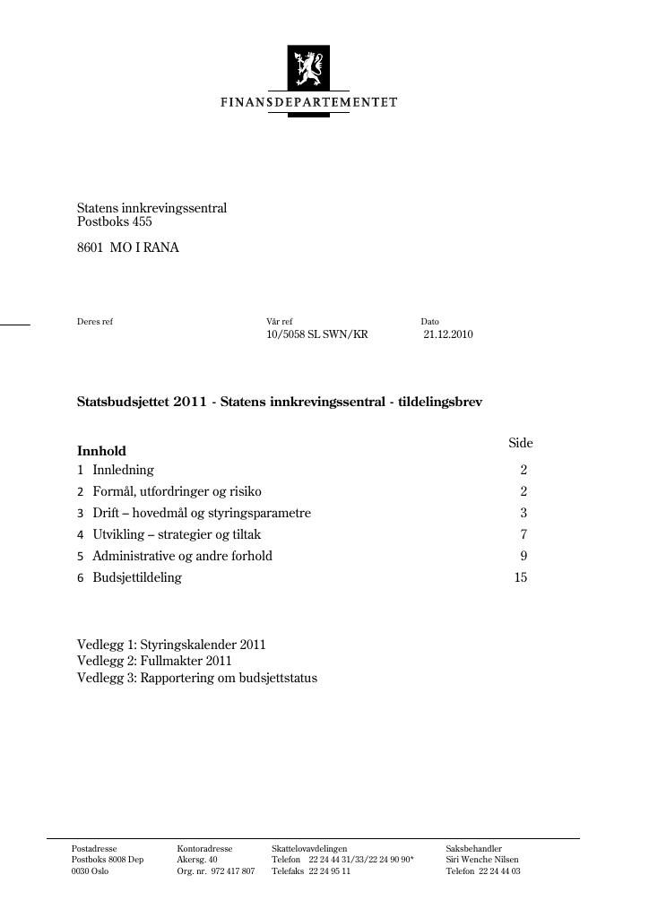Forsiden av dokumentet Tildelingsbrev (pdf)