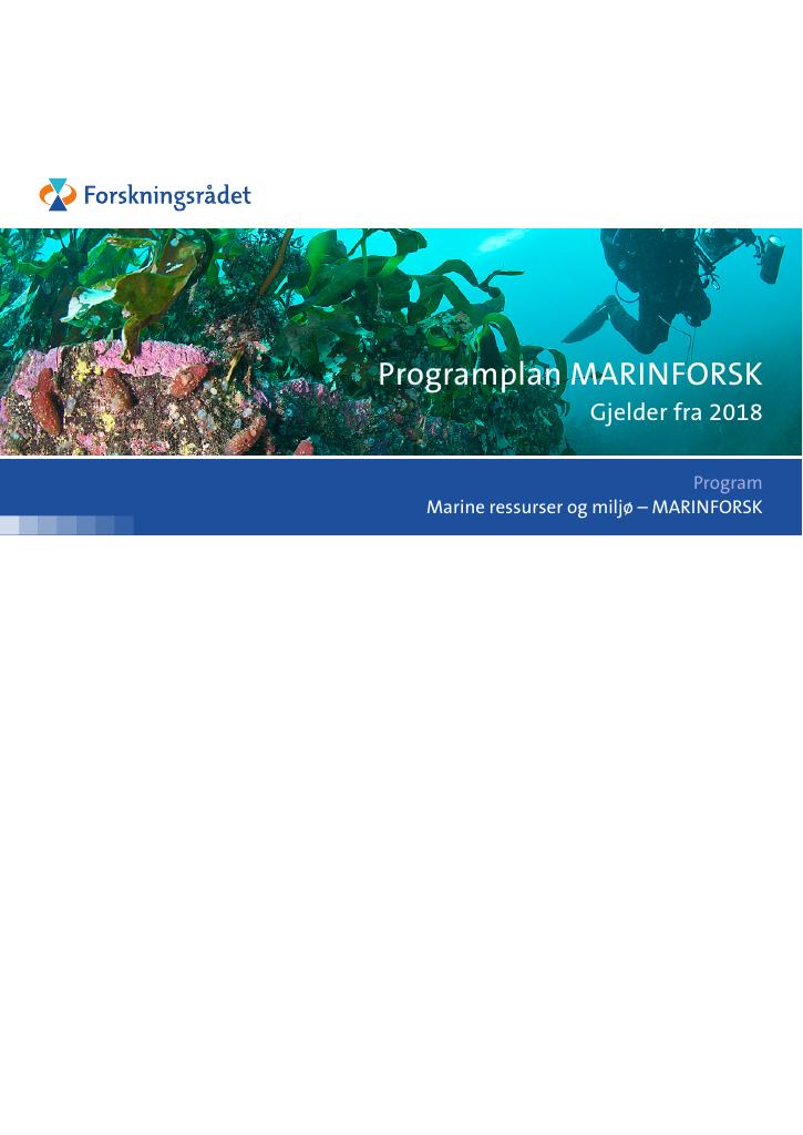 Forsiden av dokumentet Programplan MARINFORSK. Gjelder fra 2018