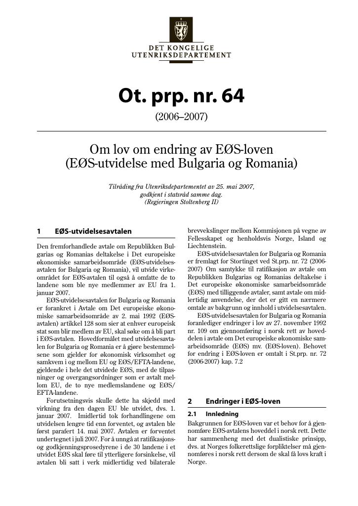 Forsiden av dokumentet Ot.prp. nr. 64 (2006-2007)