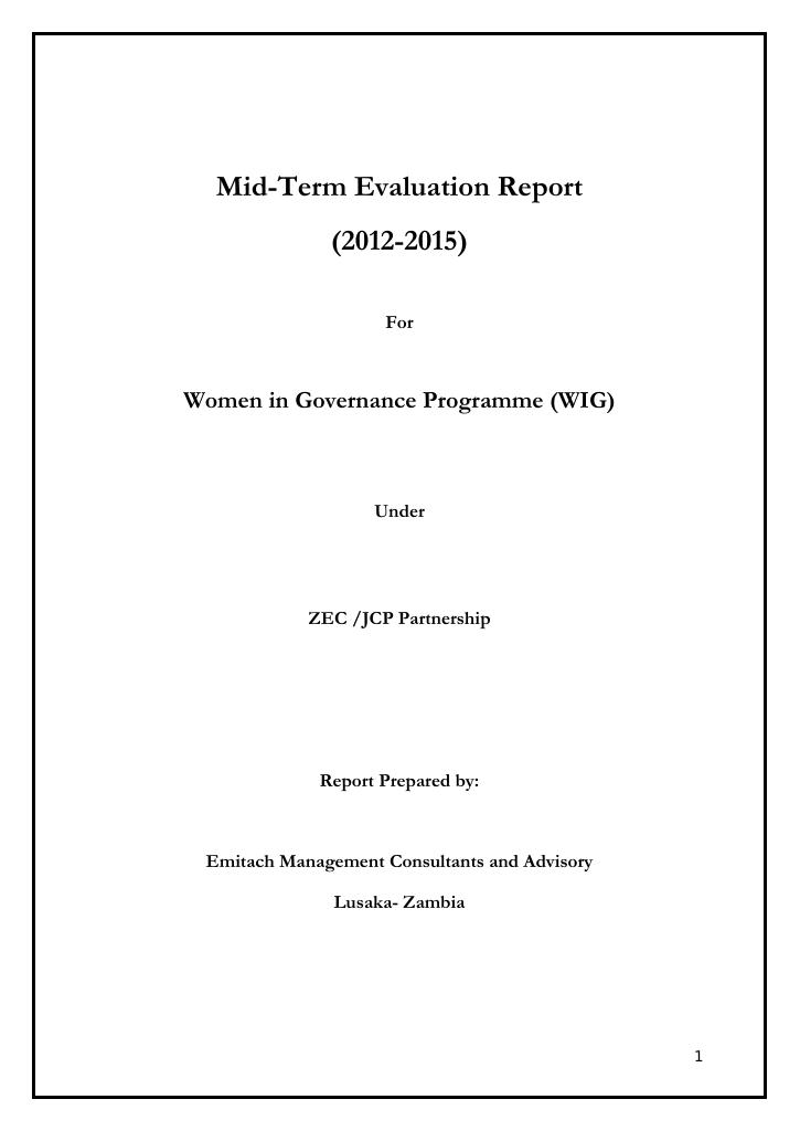Forsiden av dokumentet Women in Governance Programme (WIG)