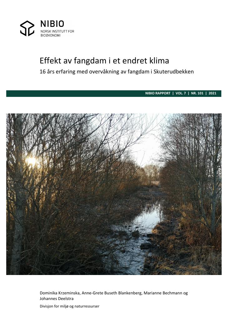 Forsiden av dokumentet Effekt av fangdam i et endret klima - 16 års erfaring med overvåkning av fangdam i Skuterudbekken