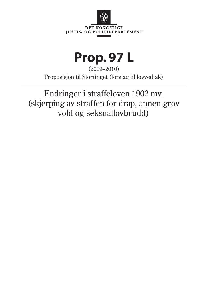 Forsiden av dokumentet Prop. 97 L (2009-2010)