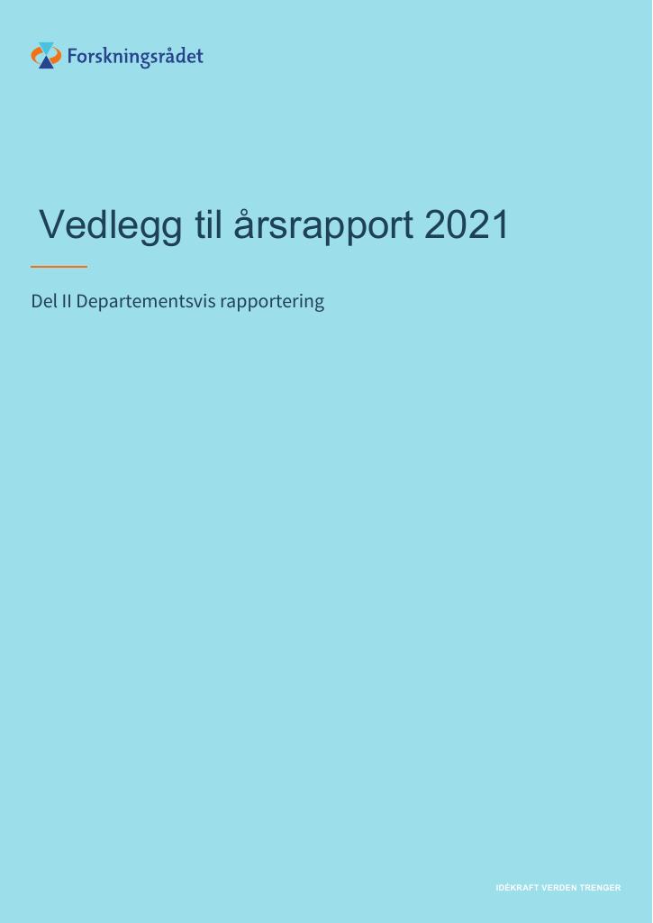 Forsiden av dokumentet Forskningsrådet - vedlegg til årsrapport 2021