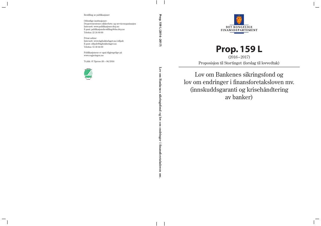 Forsiden av dokumentet Prop. 159 L (2016–2017)