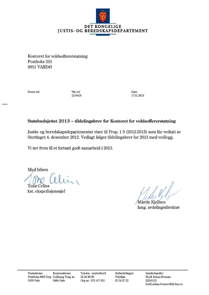 Forsiden av dokumentet Tildelingsbrev (PDF)
