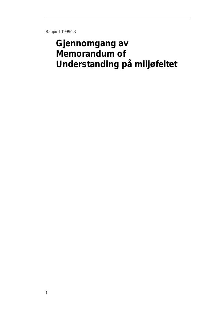 Forsiden av dokumentet Gjennomgang av memorandum of understanding på miljøfeltet