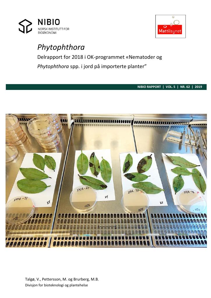 Forsiden av dokumentet Delrapport for 2018 i OK-programmet «Nematoder og Phytophthora spp. i jord på importerte planter”