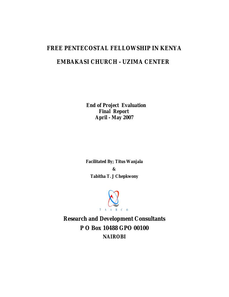 Forsiden av dokumentet Free Pentecostal Fellowship In Kenya Embakasi Church - Uzima Center