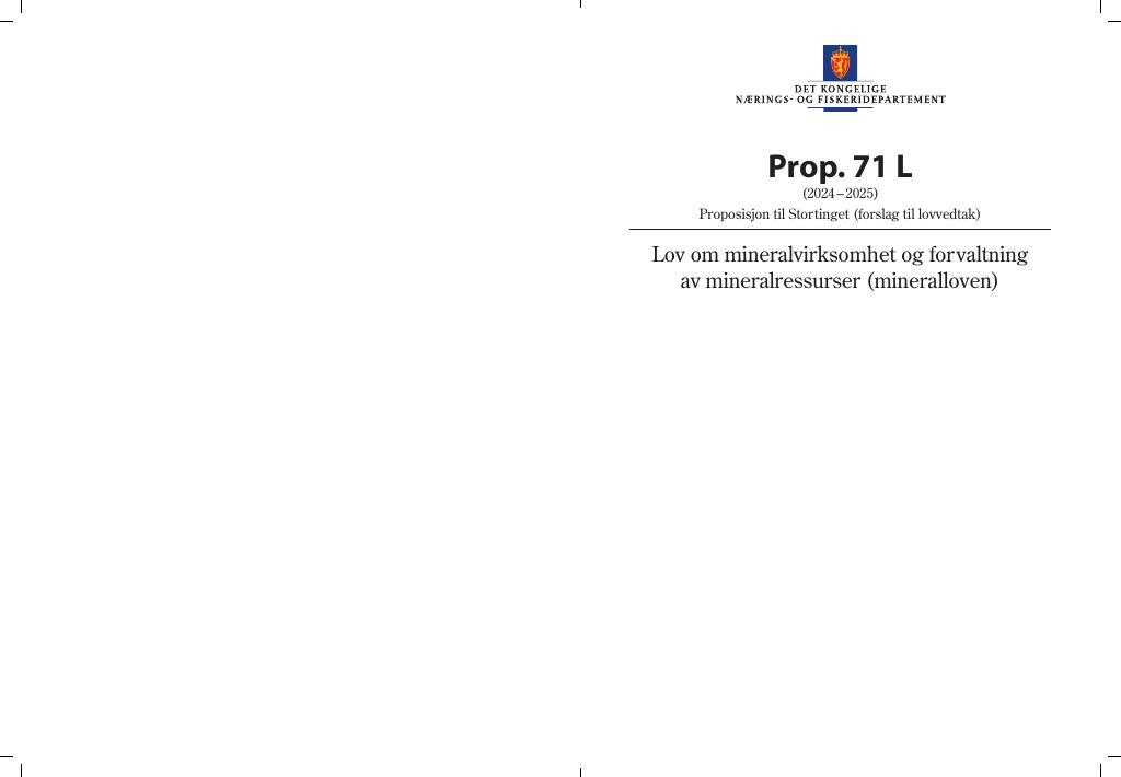 Forsiden av dokumentet Prop. 71 L (2024–2025)