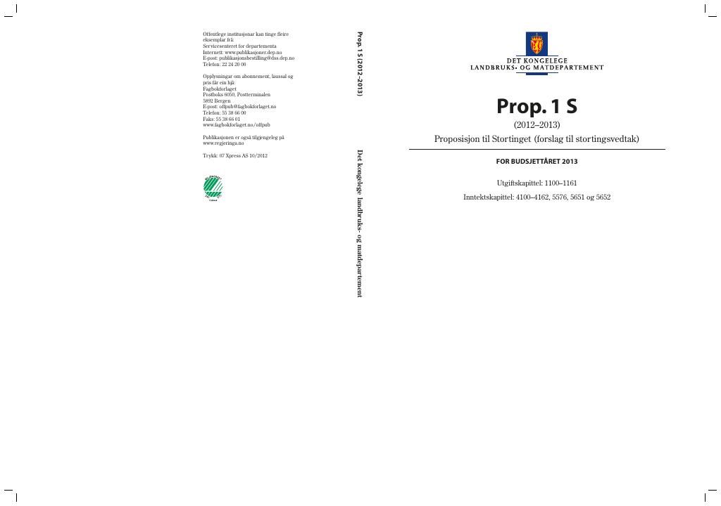 Forsiden av dokumentet Prop. 1 S (2012–2013)