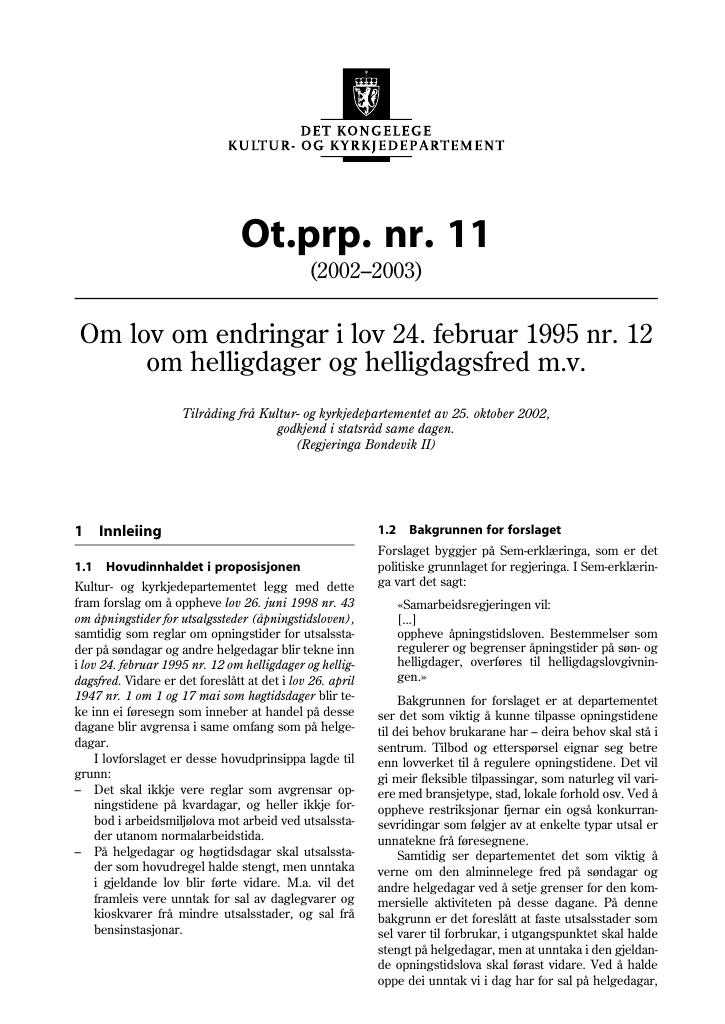 Forsiden av dokumentet Ot.prp. nr. 11 (2002-2003)