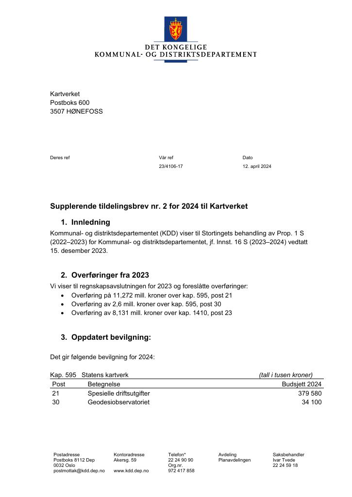 Forsiden av dokumentet tilleggsbrev nr2 (pdf) 2024