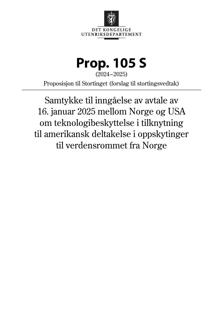 Forsiden av dokumentet Prop. 105 S (2024–2025)