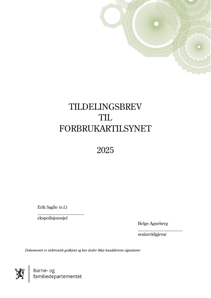 Forsiden av dokumentet Tildelingsbrev Forbrukertilsynet 2025