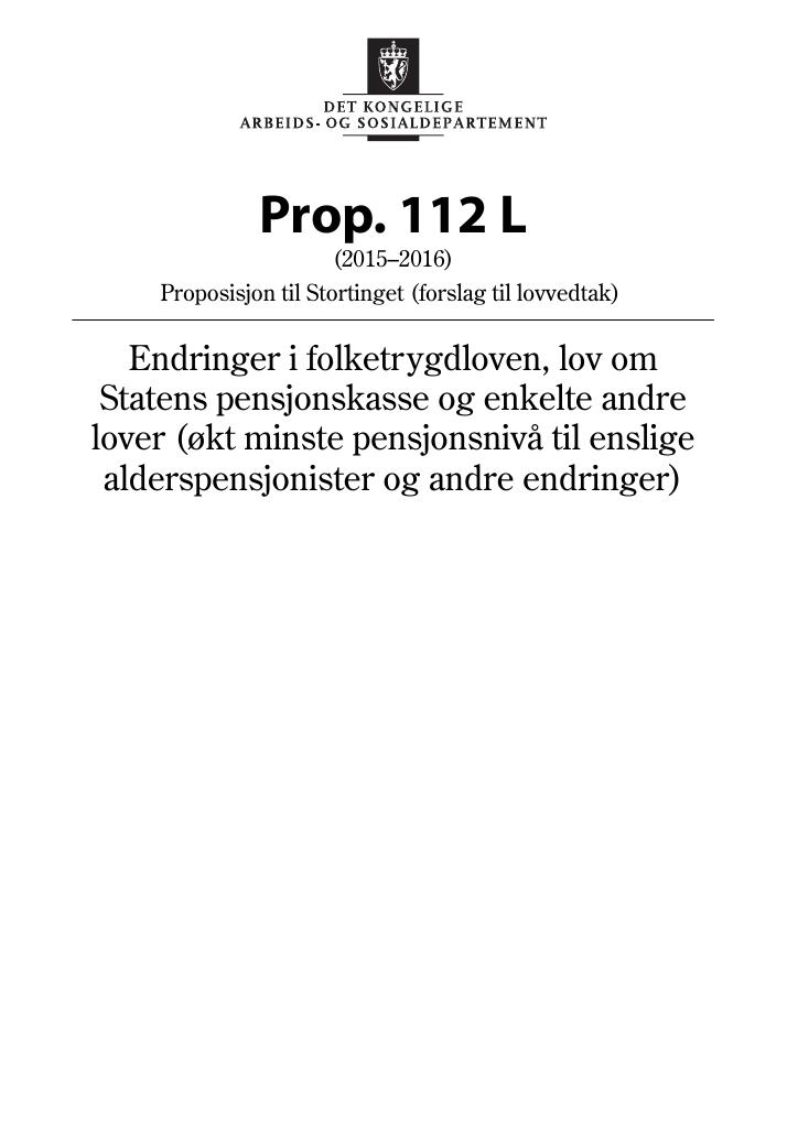 Forsiden av dokumentet Prop. 112 L (2015–2016)