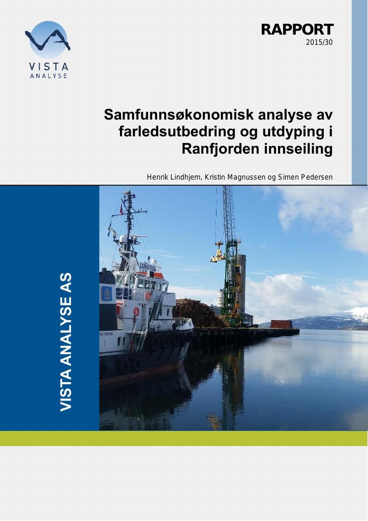 Forsiden av dokumentet Samfunnsøkonomisk analyse av farledsutbedring og utdyping i Ranfjorden innseiling