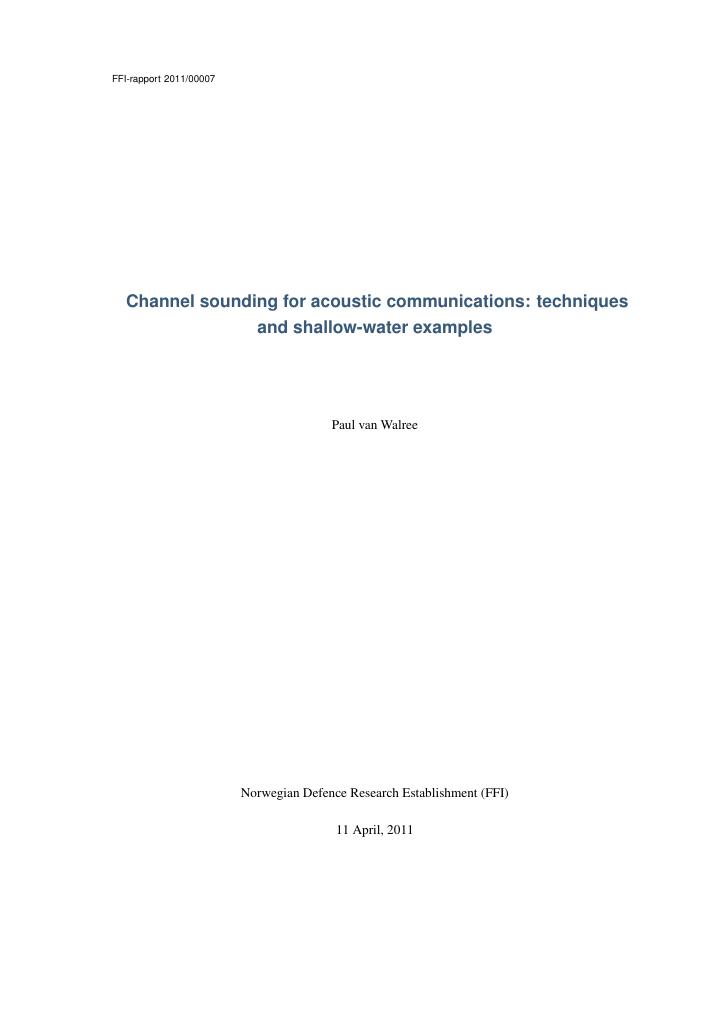 Forsiden av dokumentet Channel sounding for acoustic communications : techniques and shallow-water examples